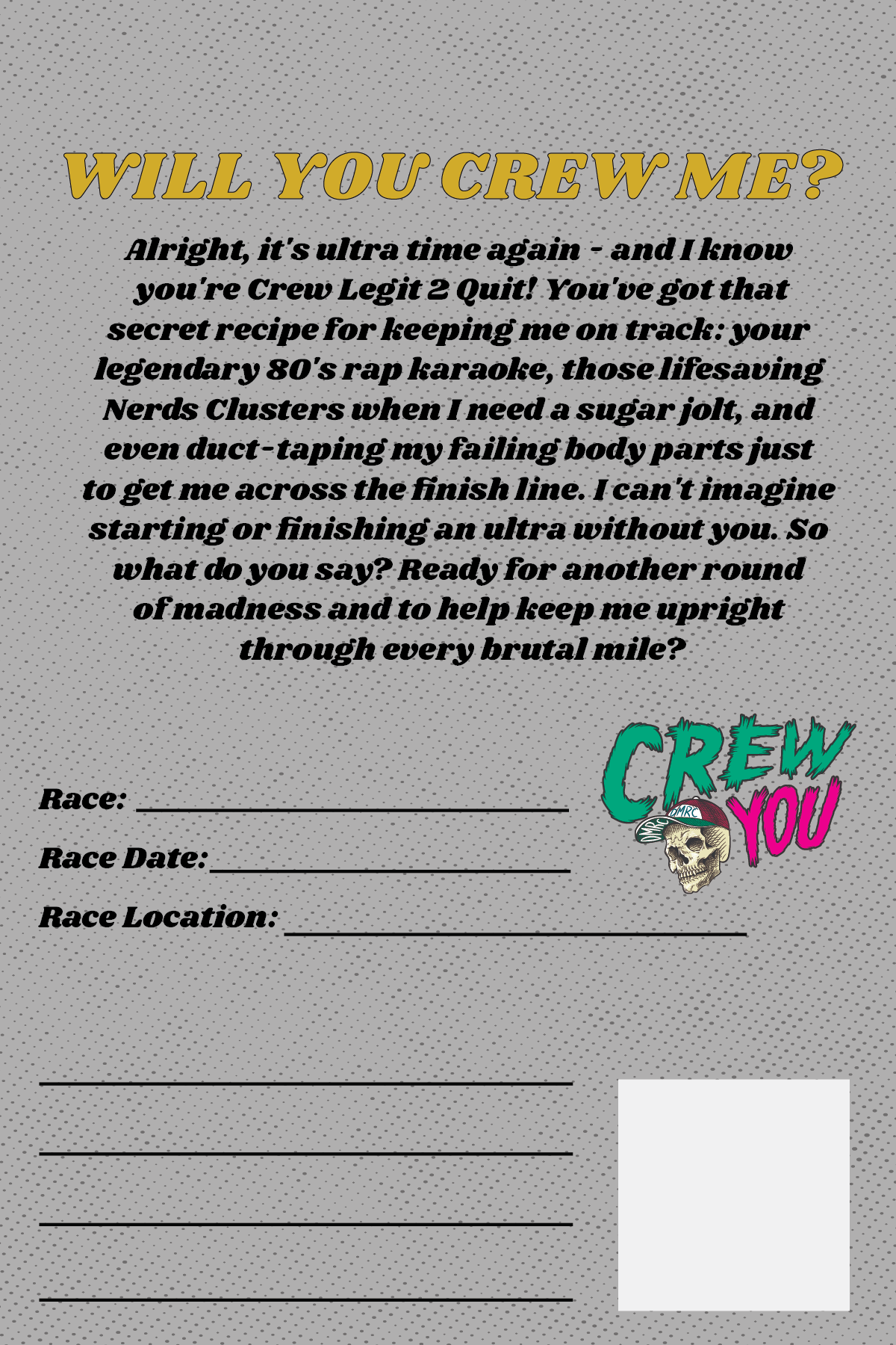 Recruit a Crew Postcard (Crew Legit 2 Quit) 4-Pack